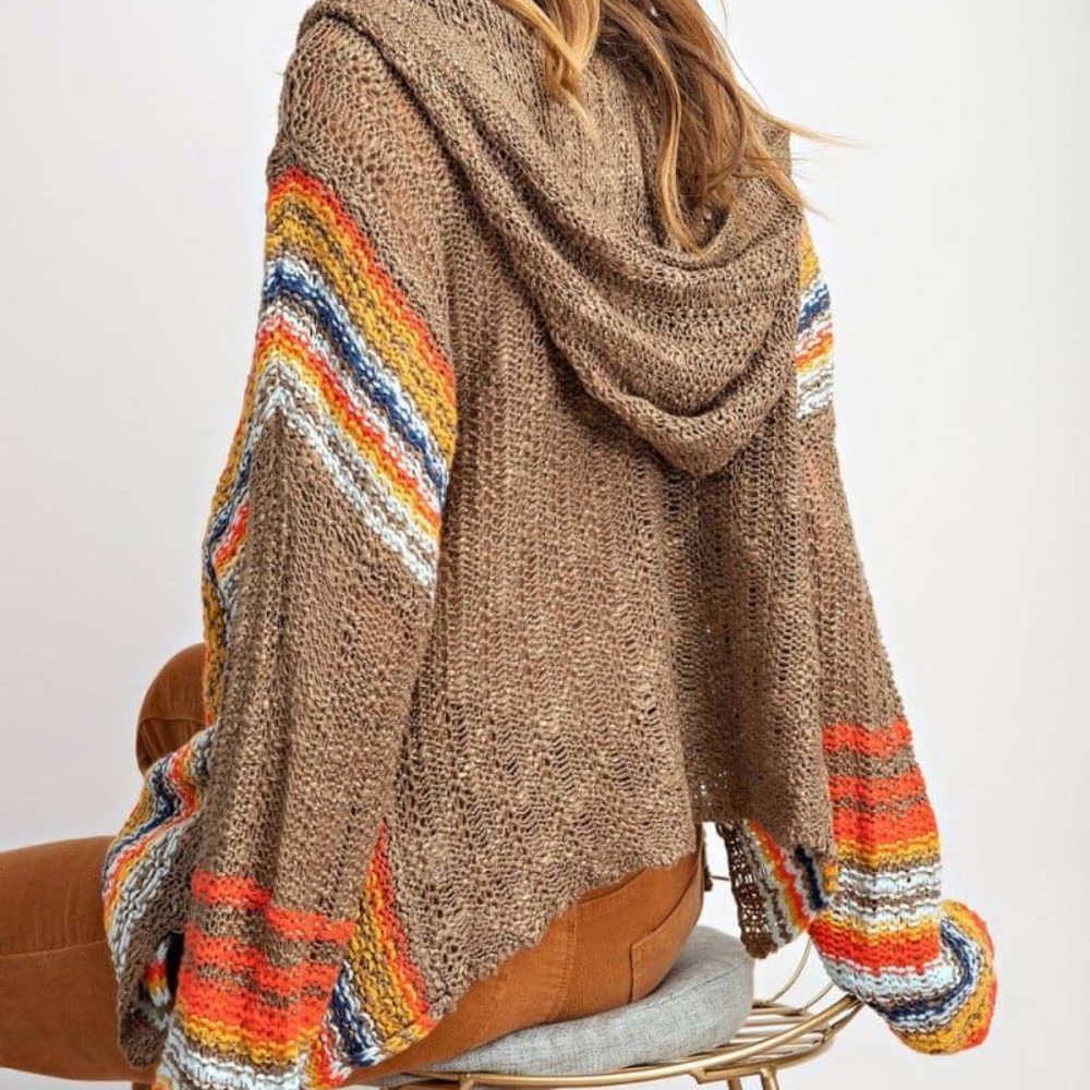 Chic Brown Multicolor Hooded Sweater